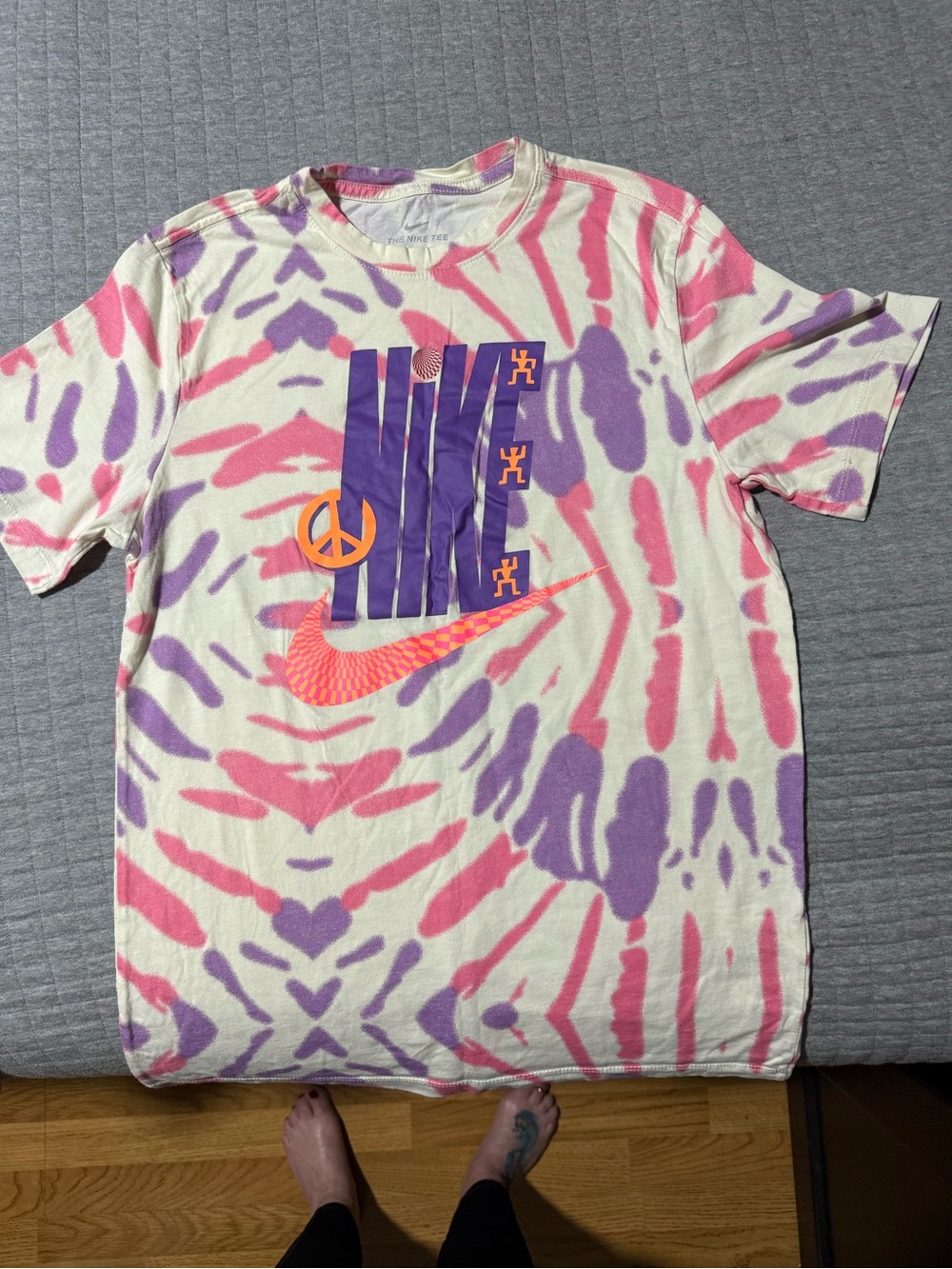 Nike Pink & Purple Tie-Dye Graphic Tee with Orange Accents